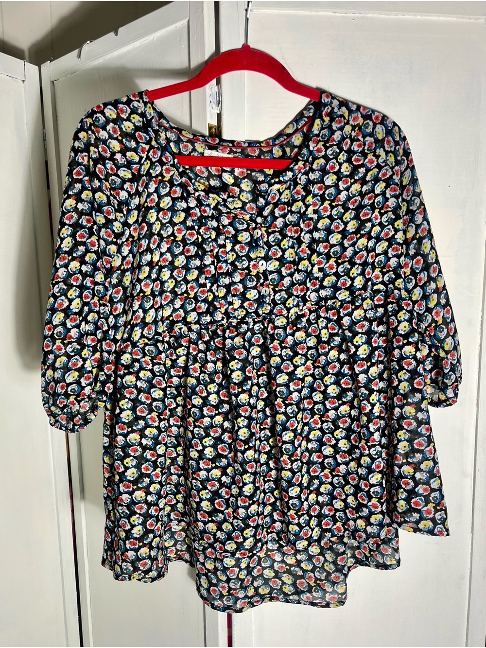 Antilia Femme a Women’s Size Medium 1/2-Button Pintuck Peasant Blouse